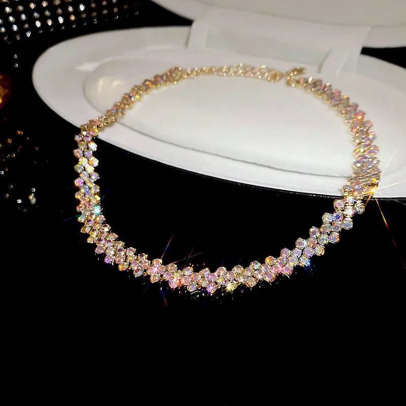 Luxury Shiny Full Rhinestone Choker Necklace for Women Personalized Geometric Crystal Necklaces Wedding Jewelry Party Gifts