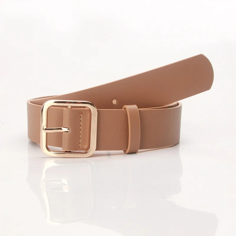 3.5x105cm Women's Belt Soft PU Leather Belt Square Pin Buckle Jeans Belt Korean Version Chic Ladies Vintage Female Waistband