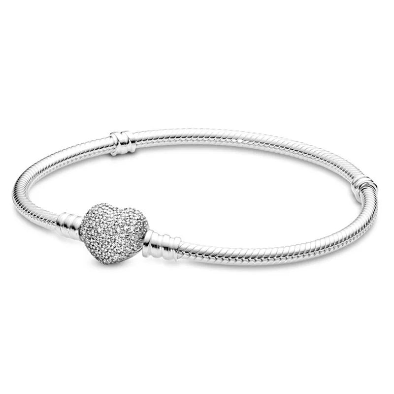 Sterling Silver 925 Original Pineapple Heart Flower Zircon Bracelet Suitable For DIY Charm Birthday Jewelry Gifts