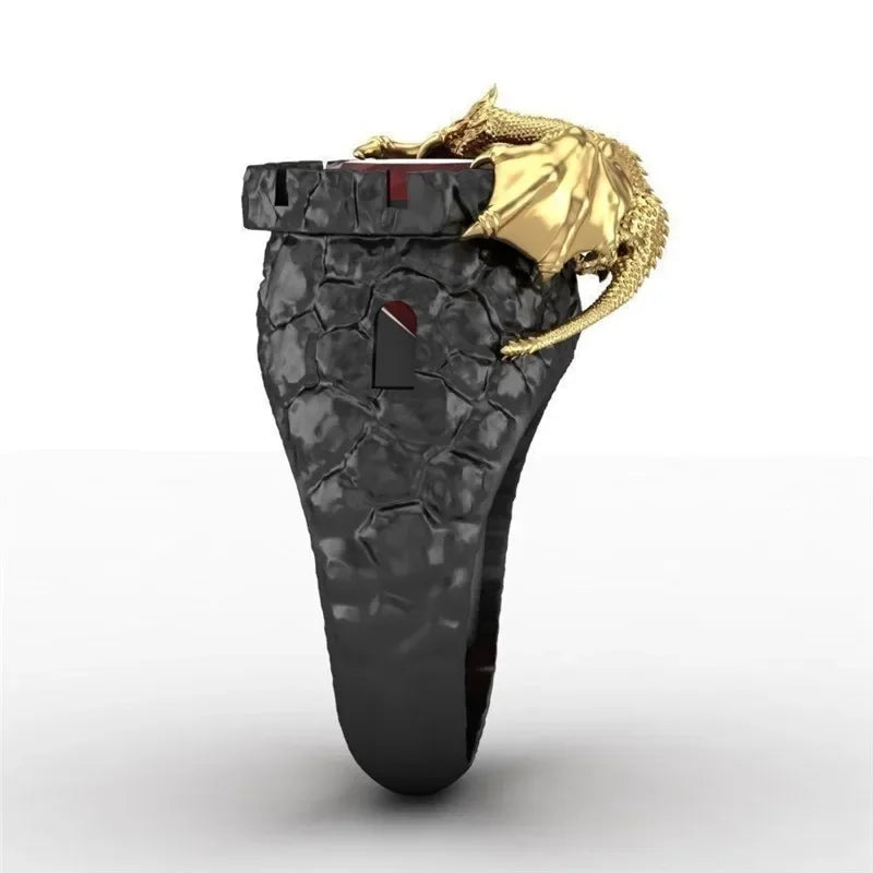 Milangirl Fashion Rings for Men Mighty Personality Dragon Ring Red Zircon Black Mens Ring Punk Jewelry