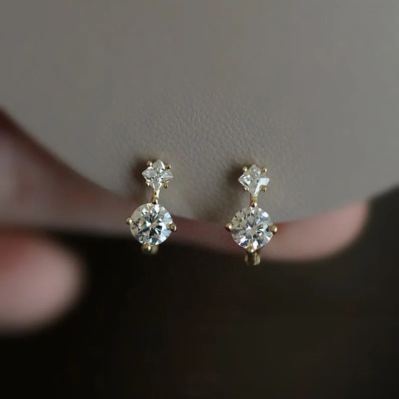 silver 925 simple classic Large and small diamond earrings for women unique design trend style suitable for daily jewelry gifts