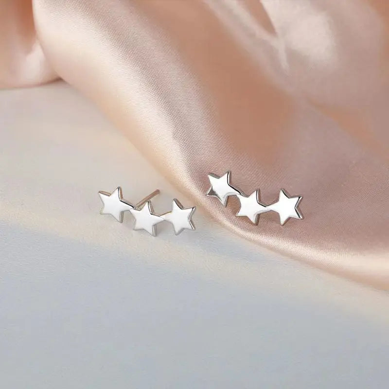 Korean Shiny Zircon Star Flower Climbing Earrings for Women Exquisite Sliver Color Crystal Statement Earrings Jewelry Gifts