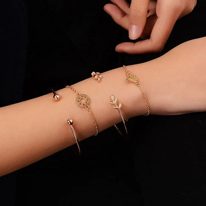 SUMENG 4pcs/Set New Arrival Bohemia Leaf Knot Hand Cuff Link Chain Charm Bracelet Bangle For Women 2024 Fashion Jewelry Gifts