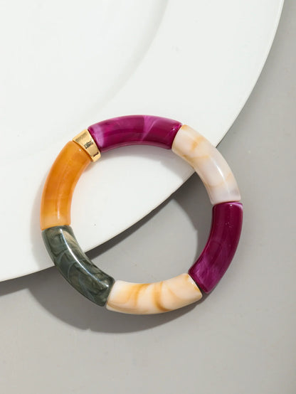 Bohomia Acrylic Design Style Chunky Bamboo Stackable Bracelet for Women Boho Elastic Colorful Tube Beads Braceletes 2024 Jewelry