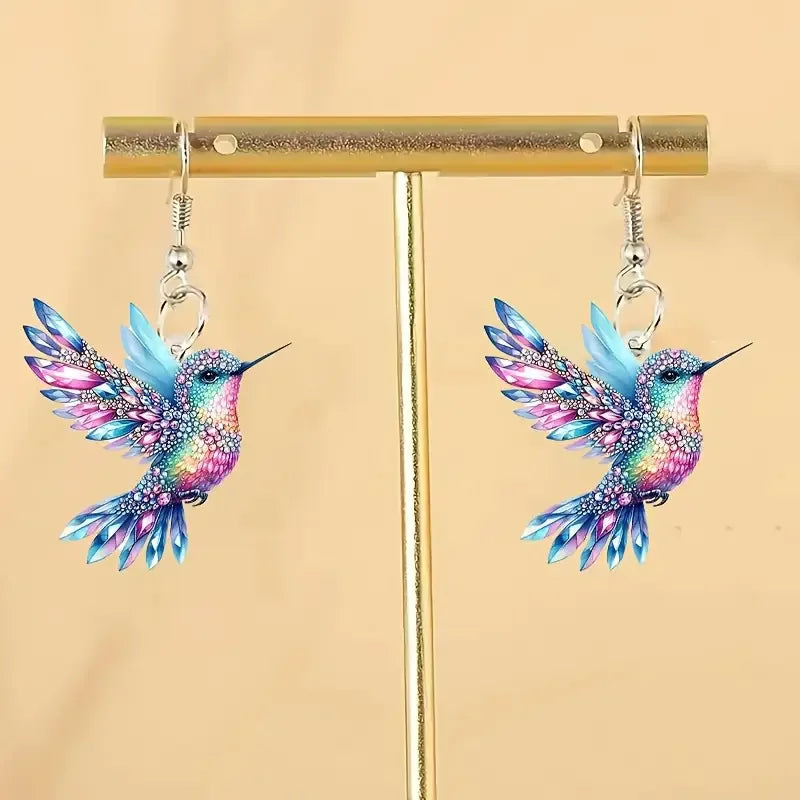 FTCY Acrylic Hummingbird Earrings For Women Retro Style Colorful Bird Drop Earrings Women's Jewelry Gifts