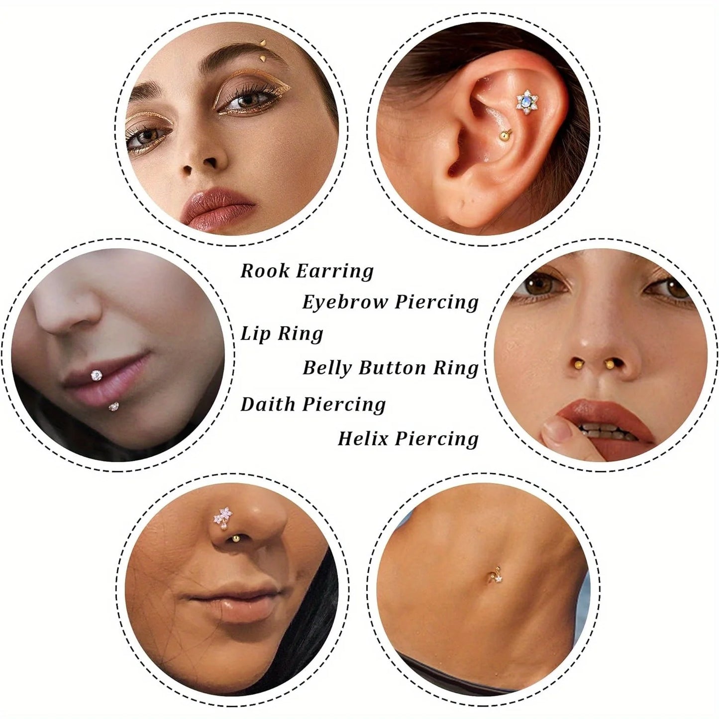 Drperfect 1pc Stainless Steel Rook Piercing Jewelry Lip Ring Cartilage Daith Surface Tragus Piercing Jewelry Eyebrow Rings