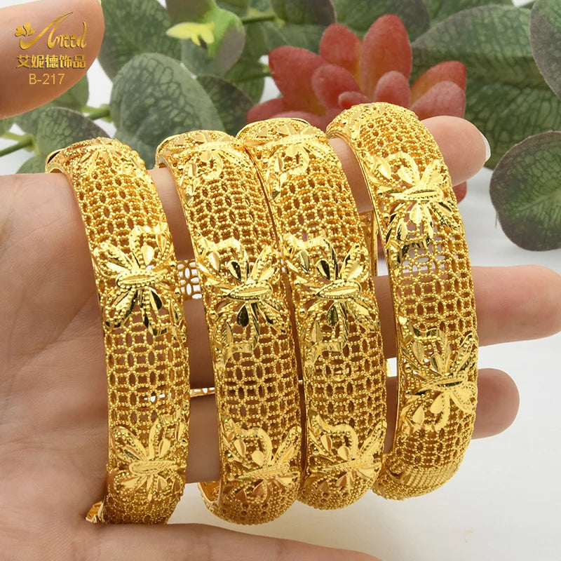 ANIID Dubai 24K Gold Plated Jewelry Bangle Wedding Party Gifts Arabic Women Braclets Indian Bangle Charm Bracelets Wholesale