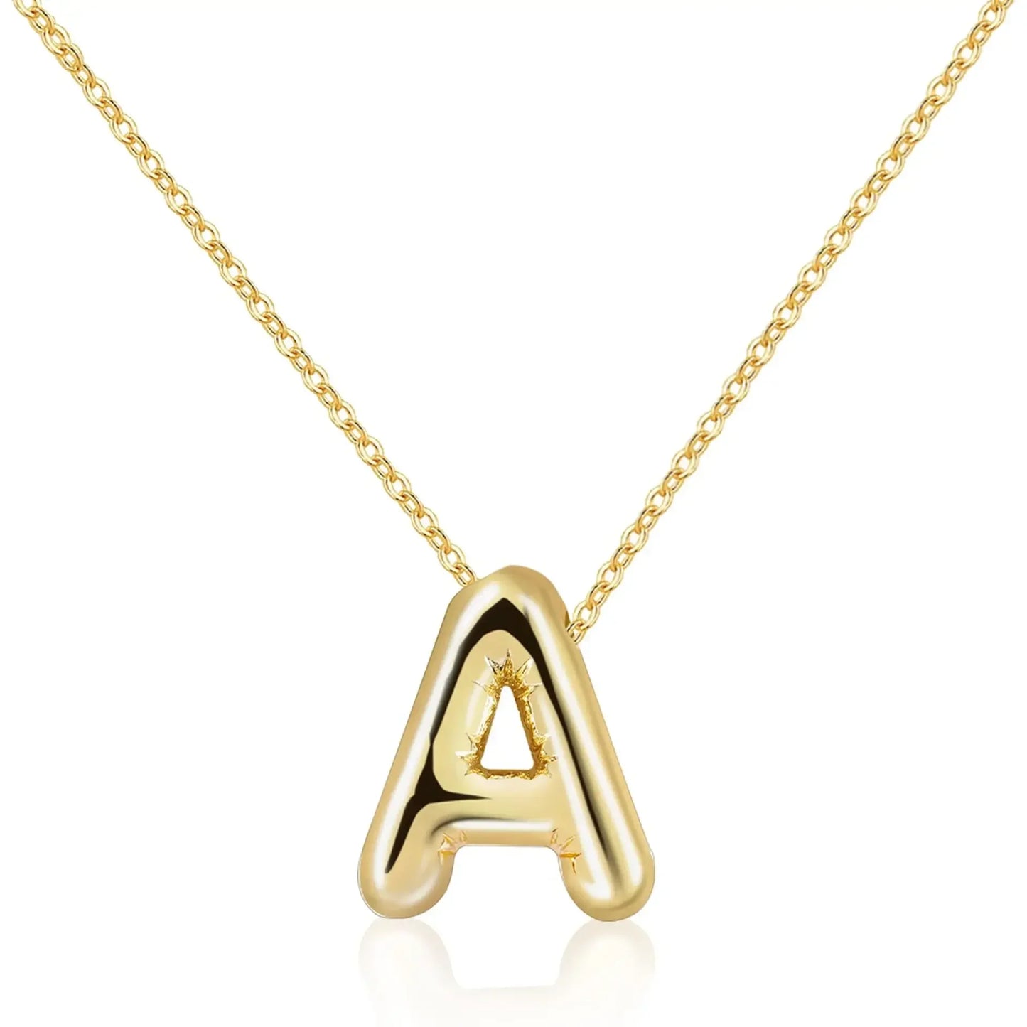 Gold Plated Metal Chunky Alphabet Balloon Bubble Initial Letter Pendant Necklace for Women Men Boy Fashion Jewelry