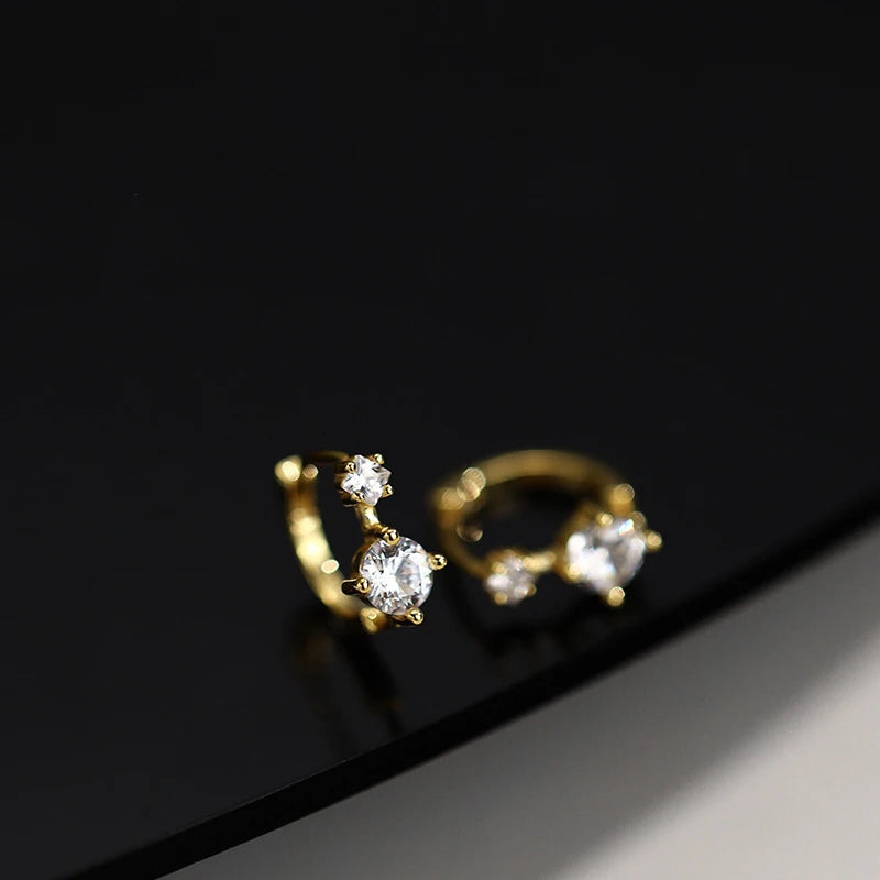 silver 925 simple classic Large and small diamond earrings for women unique design trend style suitable for daily jewelry gifts