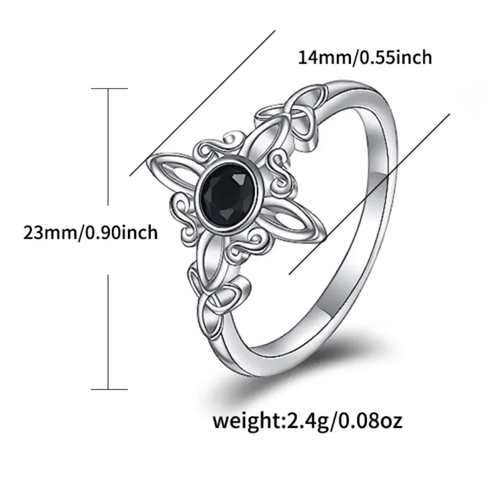 925 Silver Plating Witches Knot Rings for Women Obsidian Celtic Trinity Knot Ring Pagan Wicca Cross Jewelry New Year Gift