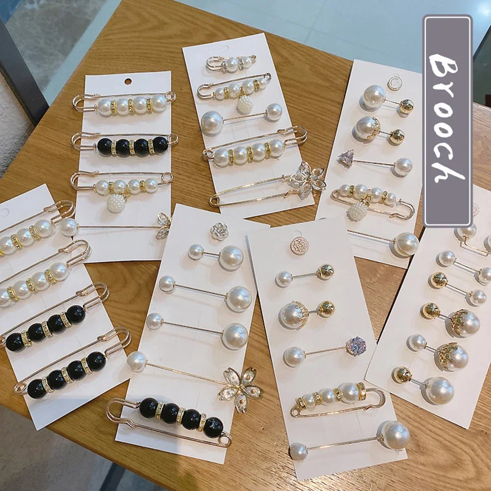 13 Styles Set Big Beads Simulated Pearl Brooch Pins Rhinestone Decorated Dress Buckle Jewelry Broaches for Men And Women