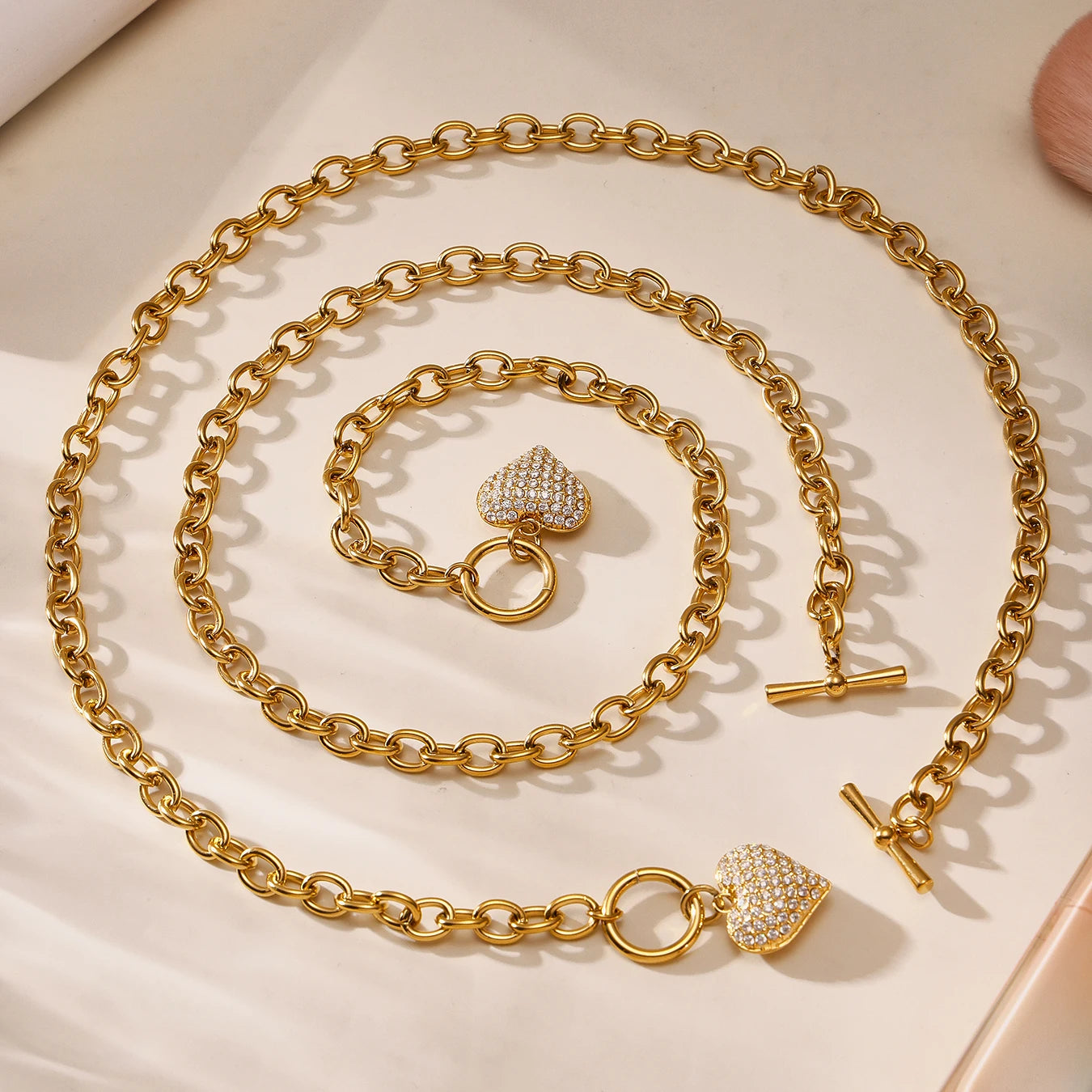 Nivora Stainless Steel "O" Chain OT Clasp Necklaces Bracelets For Women Zircon Heart Pendant Choker Popular Handmade Jewelry