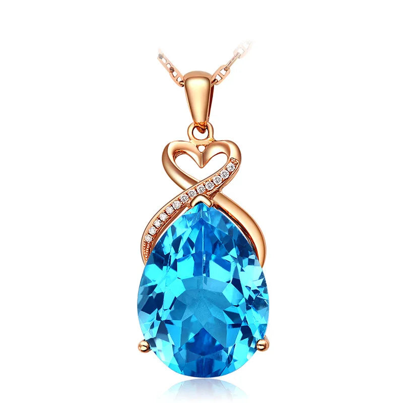 18K Rose Gold color Sapphire Stone Pendant For Women Pure Natural Blue Gemstone Necklace Pendant Jewelry with chain gift