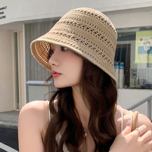 Solid Color Hollow Bucket Hat for Women Summer Breathble Sunshade Dome Basin Fisherman Cap Girls Casual Outdoor Hat