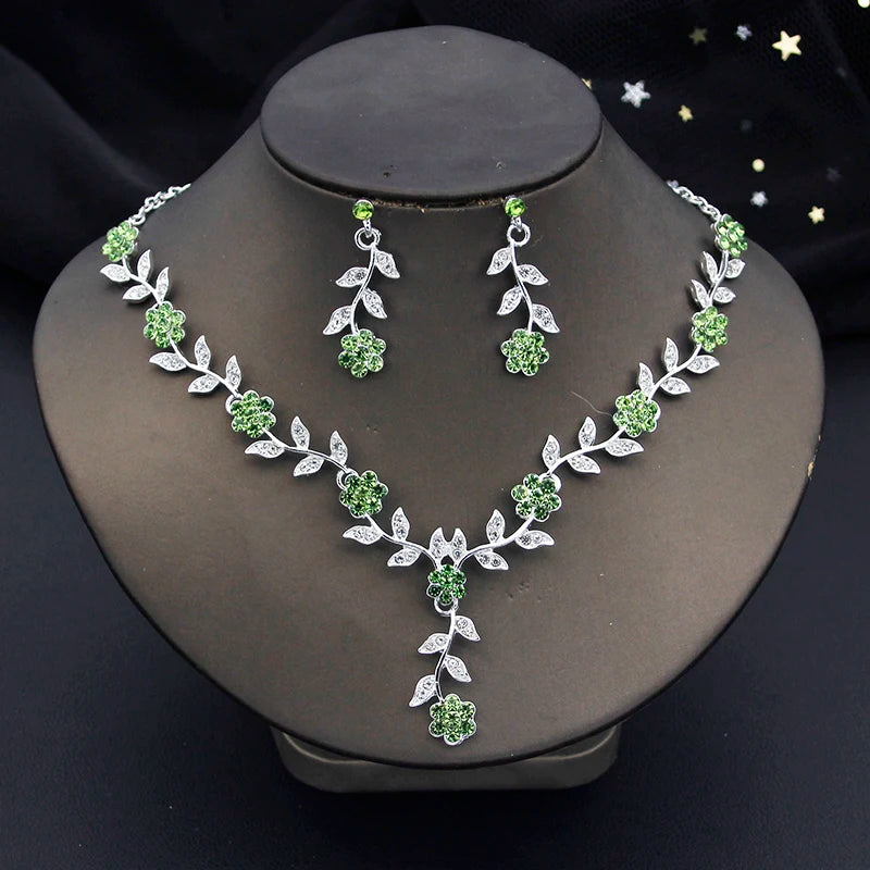 Rhinestone Bride Jewelry Sets for Women Luxury Flower Choker Necklace Earrings Wedding Dress Bridal Necklace Sets Fashion