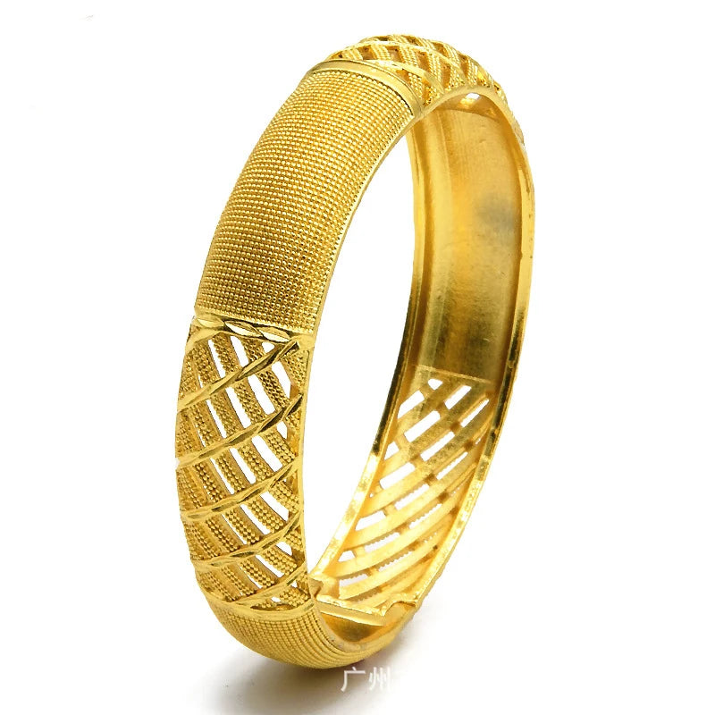 Luxury Dubai Gold Color Bangles For Women 24K Gold Plated Indian African Bracelets Charm Wedding Ethiopian Arabic Hand Jewelry