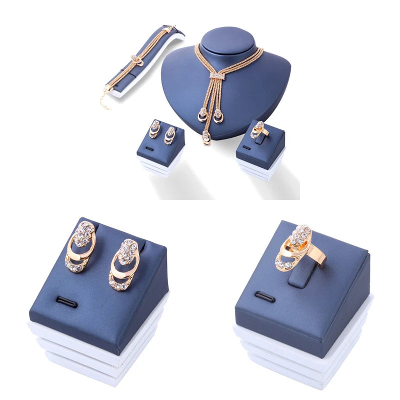 Crystal Necklace Bracelet Ring Earrings Tassel Bridesmaid Wedding Jewelry Set