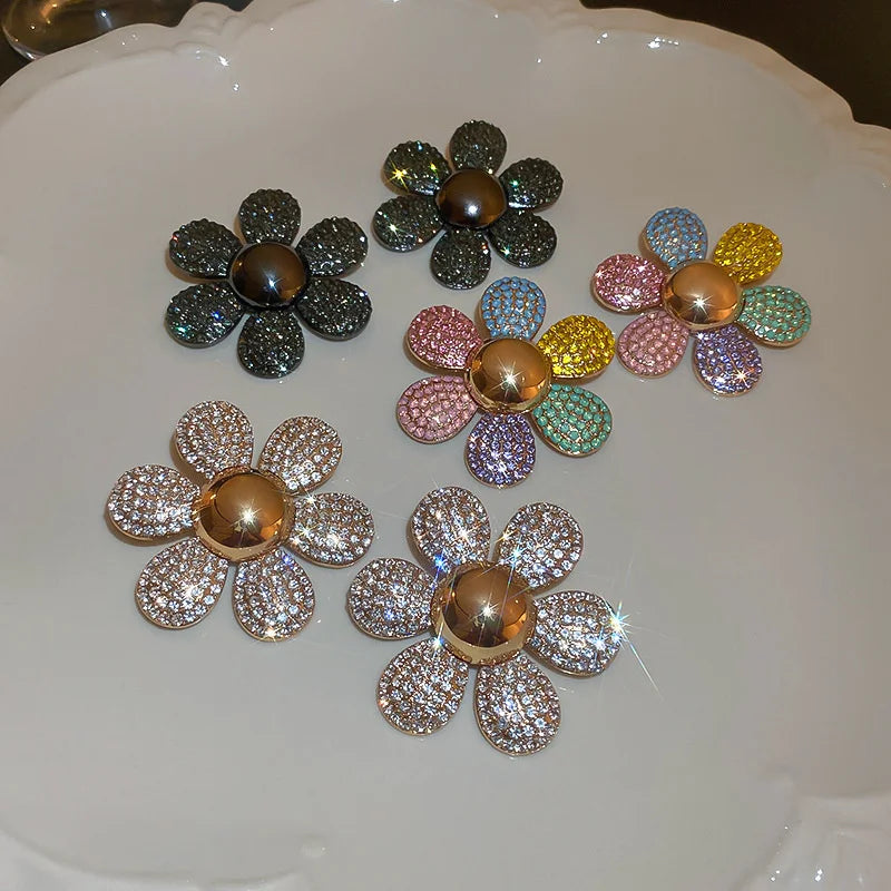 FYUAN Colorful Flower Crystal Stud Earrings for Women Earrings Fashion Jewelry