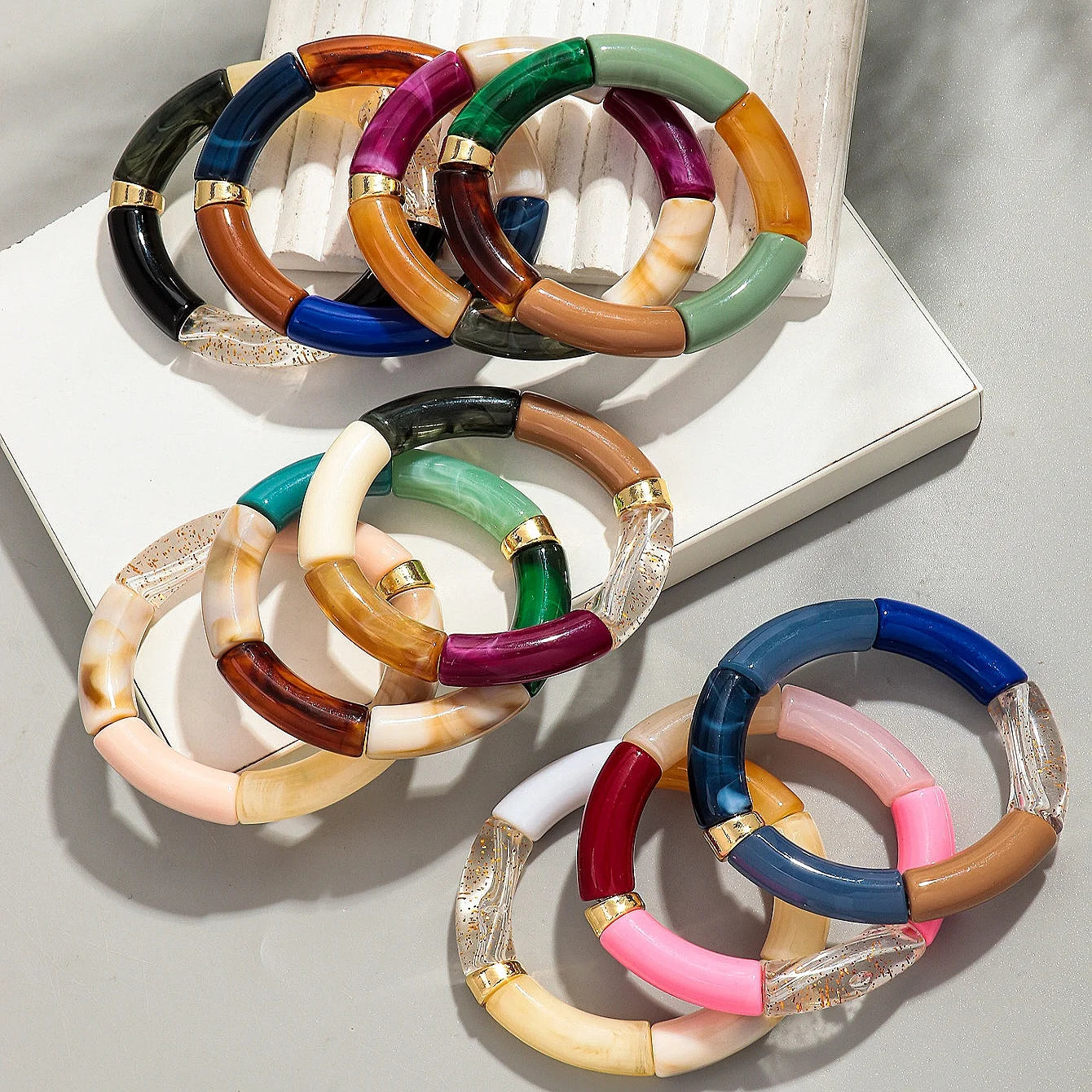 Bohomia Acrylic Design Style Chunky Bamboo Stackable Bracelet for Women Boho Elastic Colorful Tube Beads Braceletes 2024 Jewelry