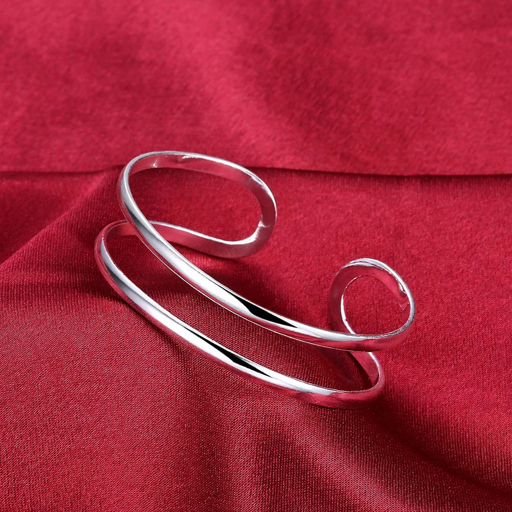 Trendy 925 Sterling Silver Big Bangles Bracelet Cute Charms for Women Lady Fashion Jewelry Adjustment Cuff Wedding Luxury