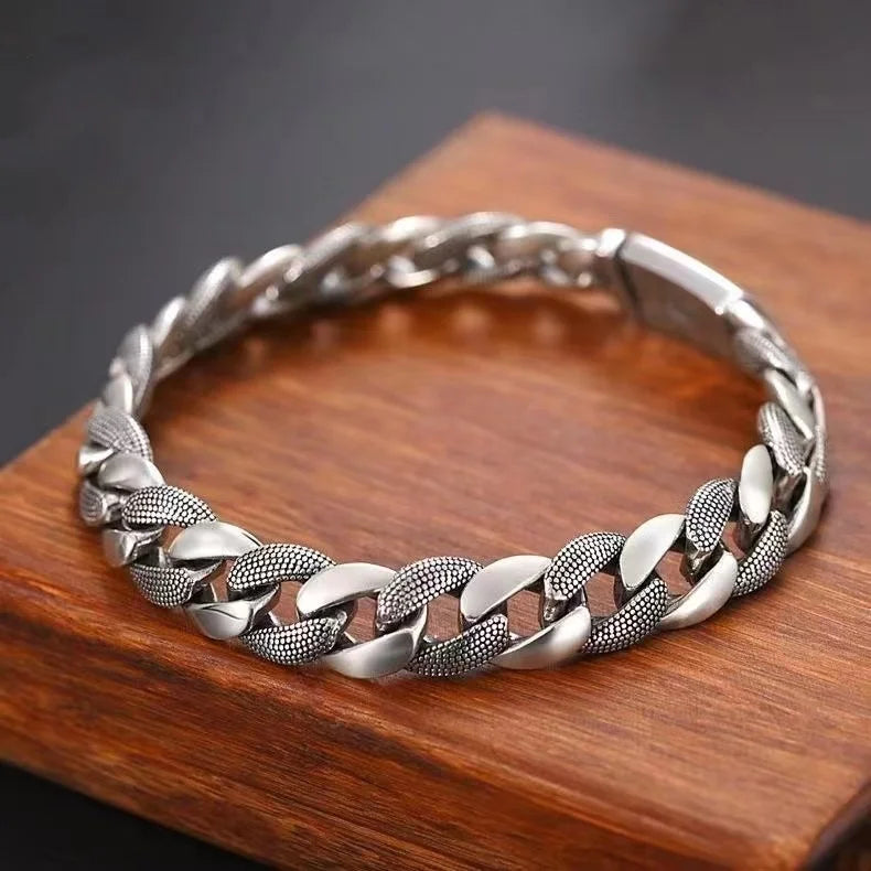 Silver 4mm/5mm Jewelry Men's Bracelet Personality Peace Pattern Retro Hipster Key Pattern Buckle Gift Accessory Chain Series