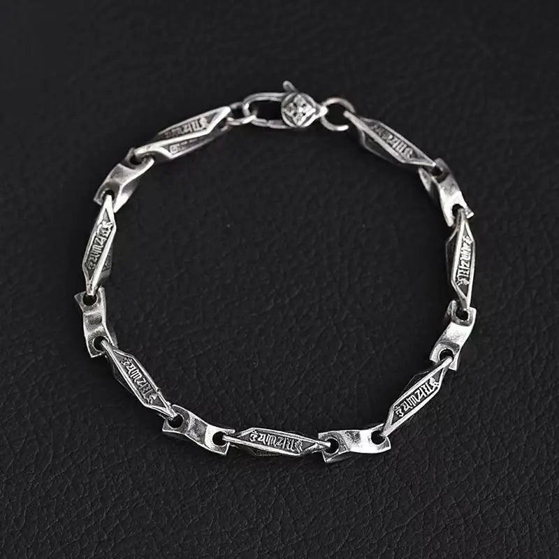 Silver 4mm/5mm Jewelry Men's Bracelet Personality Peace Pattern Retro Hipster Key Pattern Buckle Gift Accessory Chain Series