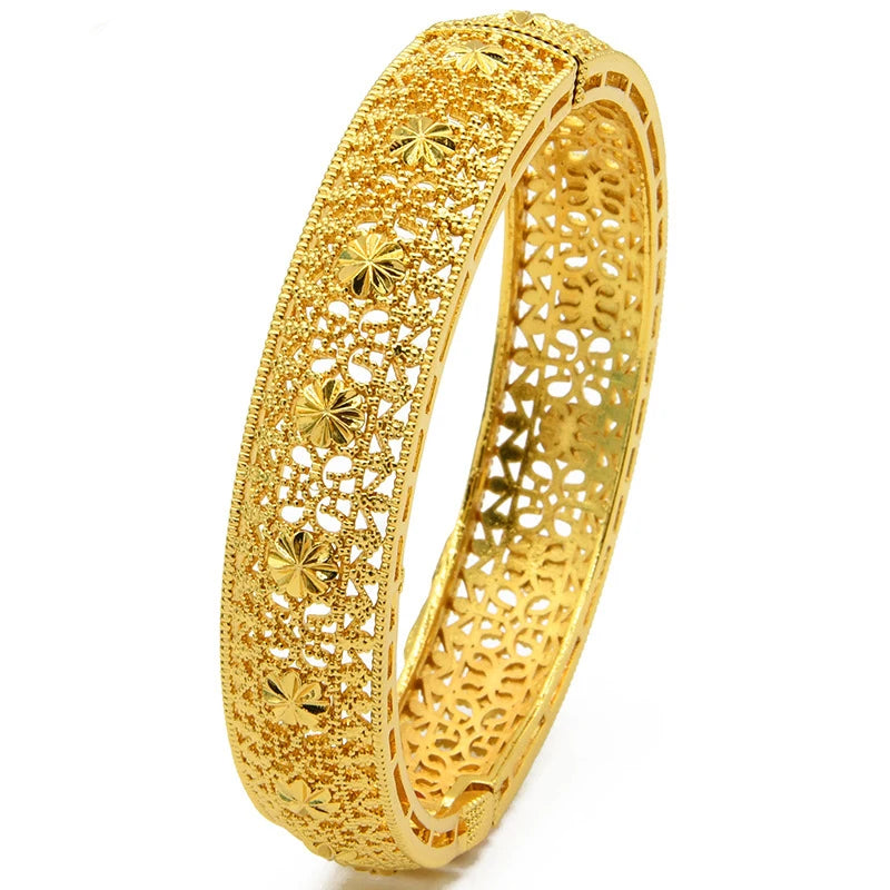 Luxury Dubai Gold Color Bangles For Women 24K Gold Plated Indian African Bracelets Charm Wedding Ethiopian Arabic Hand Jewelry