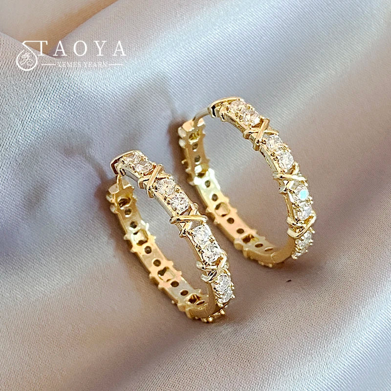 Korean Fashion Simple Zircon X Metal Hoop Earrings For Woman 2025 Neo Gothic Girls' Luxury Jewelry Wedding Party Set Accessories