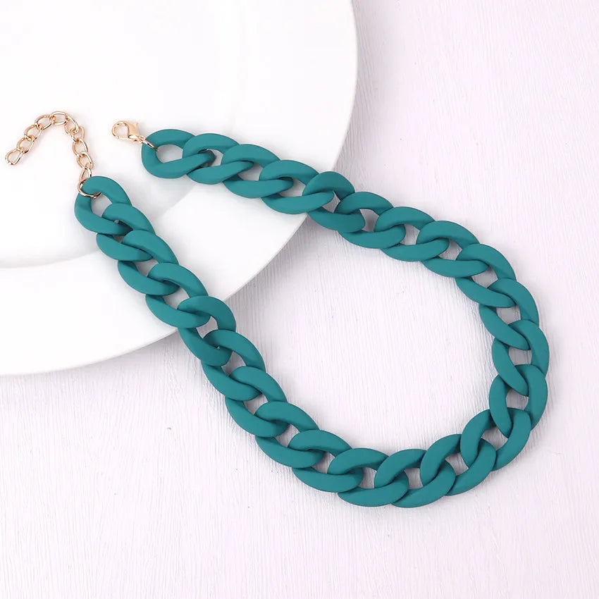 FishSheep Fashion Colorful Acrylic Matte Chain Choker Necklace for Women Statement Resin Wide Chain Collar Neck Jewelry 2024 New