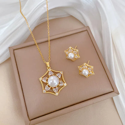 DIEYURO 316L Stainless Steel Butterfly Flower Bowknot Necklace Earrings For Women Girl New Concise Trendy Jewelry Set Gift Party
