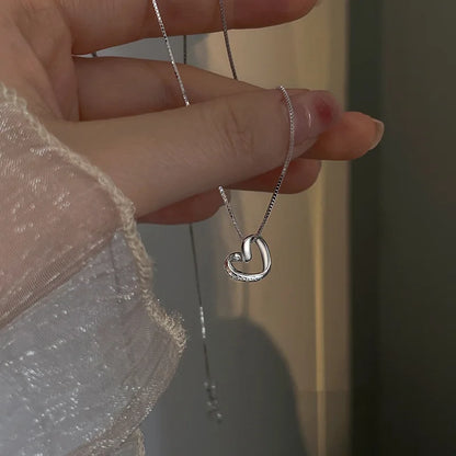 925 Sterling Silver Love Diamond Necklace Women's Simple Collar Chain Hollow Heart Pendant Wedding Jewelry Birthday Gift
