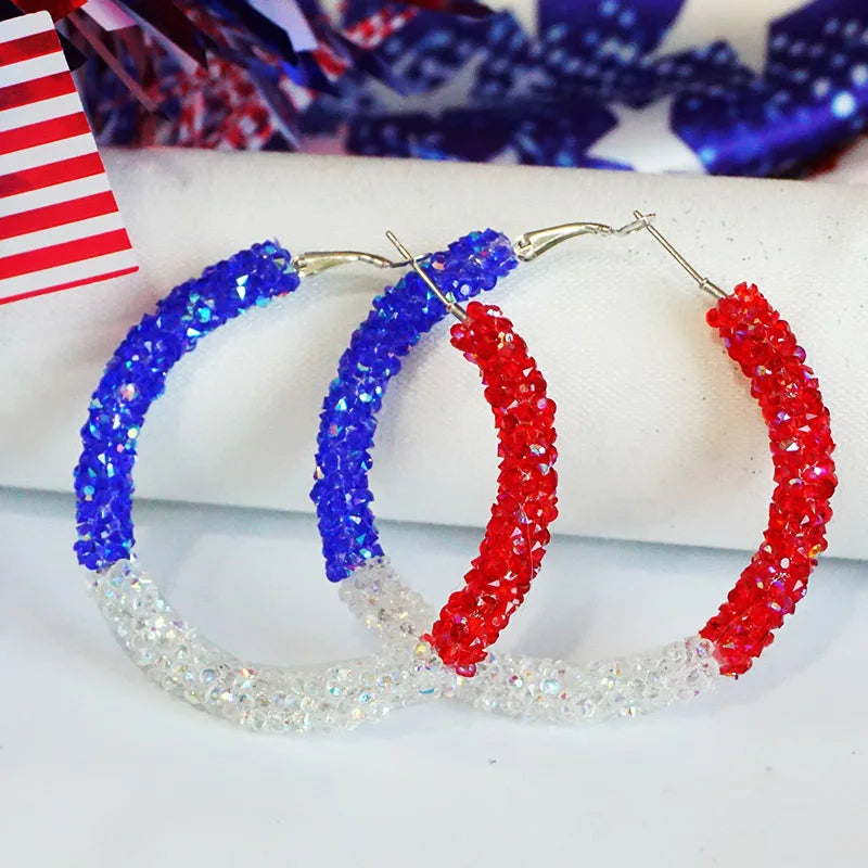 New Independence Day Earrings with Sparkling Diamonds American Flag Colors Patriotic Colors Blocked Water Minimalist Earrings