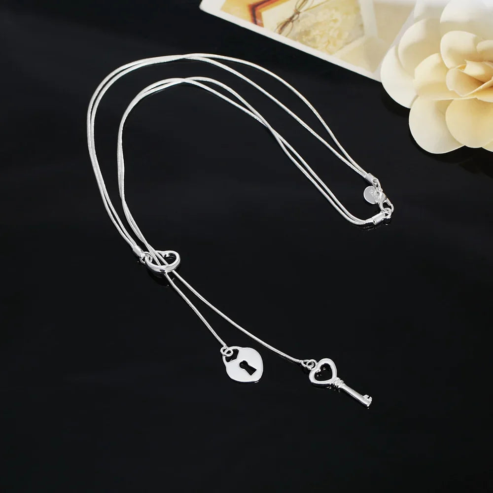 silver Plated gorgeous charm fashion charm heart wedding lady love necklace noble luxury 18 inches Silver jewelry , N270
