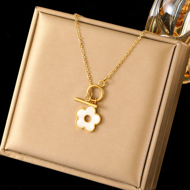 EILIECK 316L Stainless Steel Simple Zirconia Pearl Pendant Necklace For Women Fashion Collar Neck Chain Waterproof Jewelry Gift