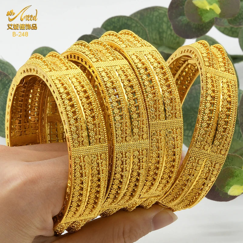 ANIID Dubai 24K Gold Plated Jewelry Bangle Wedding Party Gifts Arabic Women Braclets Indian Bangle Charm Bracelets Wholesale