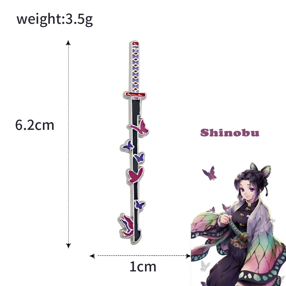 Anime Demon Slayer Brooch Enamel Kimetsu no Yaiba Sword Pins Weapon Badge Fans Cosplay Souvenir Props Backpack Jewelry Gift