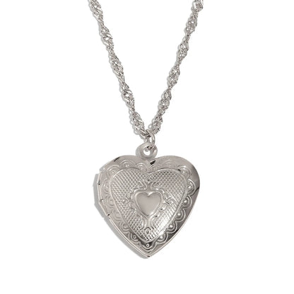 E.B.belle Flower Pattern Hollow Heart Photo Box Pendant Necklace For Women Stainless Steel Jewelry 18K Gold Plated Souvenir Gift