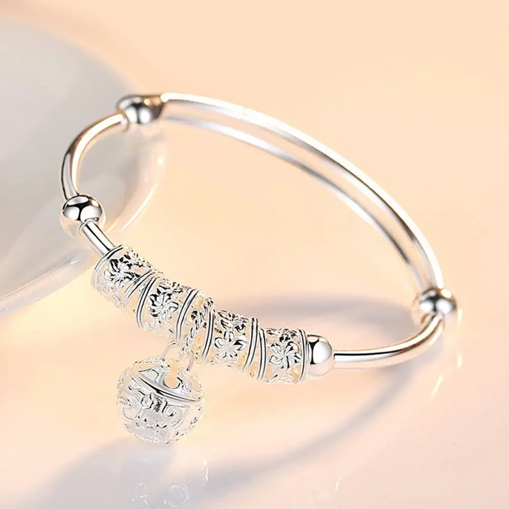 Trendy 925 Sterling Silver Big Bangles Bracelet Cute Charms for Women Lady Fashion Jewelry Adjustment Cuff Wedding Luxury