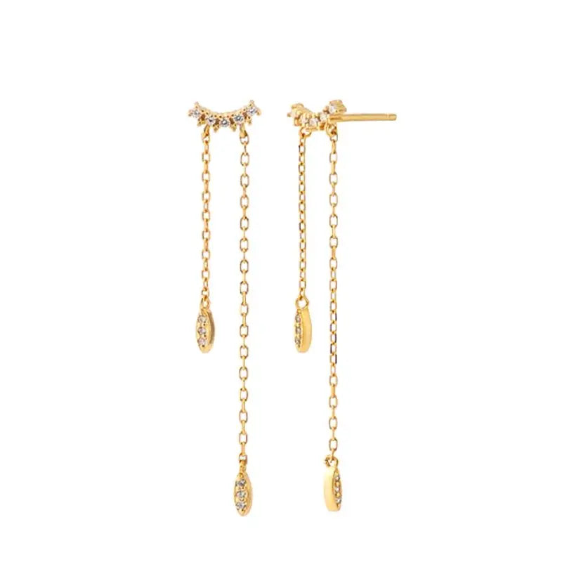 925 Sterling Silver Needle Vintage Gold Earrings Luxury Long Chain Tassel Crystal Hoop Earrings for Women Party Trend Jewelry