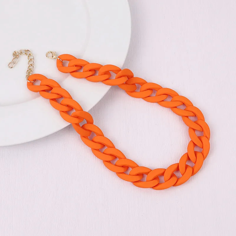 FishSheep Fashion Colorful Acrylic Matte Chain Choker Necklace for Women Statement Resin Wide Chain Collar Neck Jewelry 2024 New