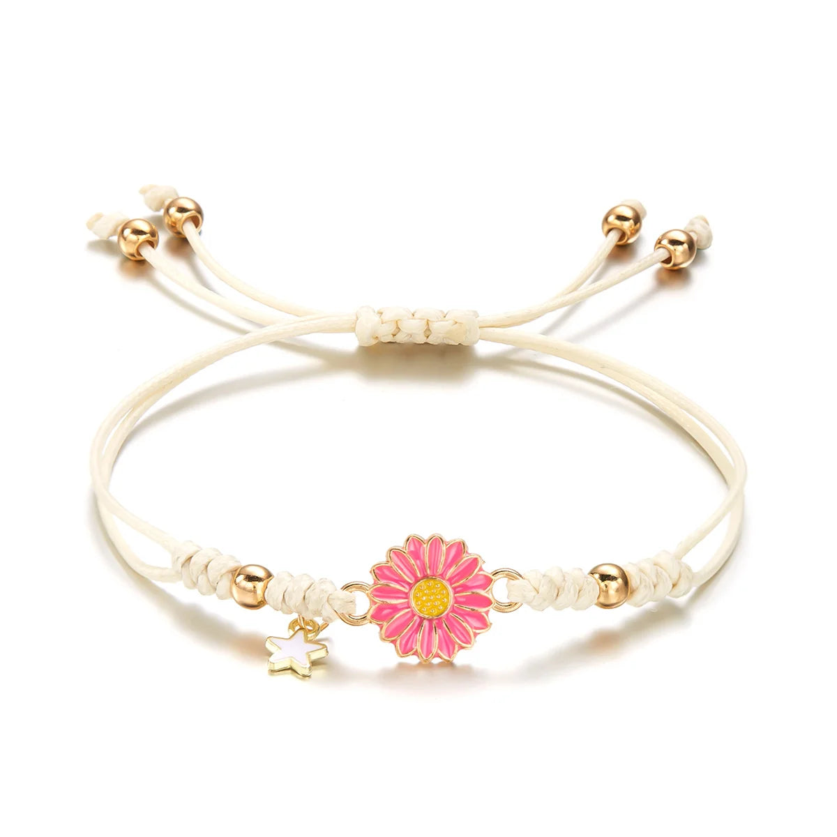 Simple Lucky Knot Sunflower Bracelets for Girls Kids Trendy Handmade Braided Colorful Daisy Flower Bracelet Friendship Gifts