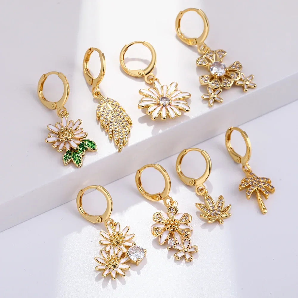 Sun Cute Fruit Hoop Earrings for Women Gold Color Heart Evil Blue Eye Dangle Earrings Micro Pave CZ New in Fashion Jewelry
