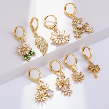 Sun Cute Fruit Hoop Earrings for Women Gold Color Heart Evil Blue Eye Dangle Earrings Micro Pave CZ New in Fashion Jewelry