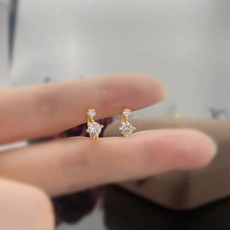 silver 925 simple classic Large and small diamond earrings for women unique design trend style suitable for daily jewelry gifts