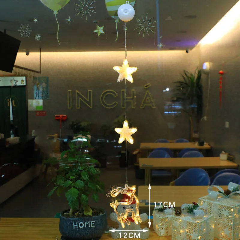 Christmas LED Suction Cup Lights Santa Claus Snowflake Elk Window Decoration Christmas Home Decoration New Year Lights Navidad