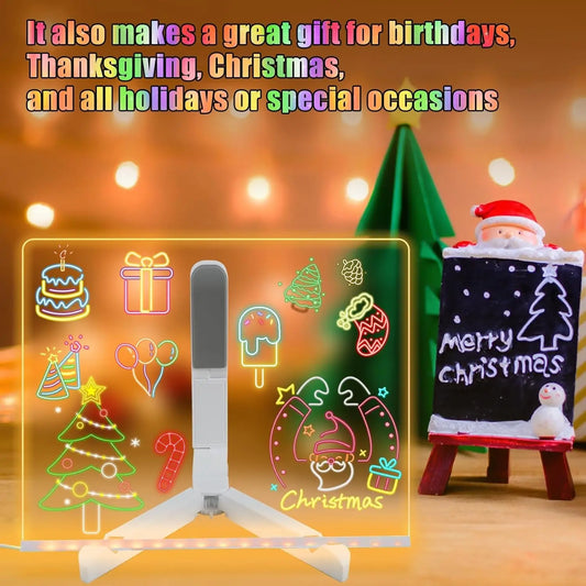 LED Note Board With Night Light Colorful 7 Pens DIY Acrylic Message Board Children‘s Drawing Board For Kids Birthday Gift