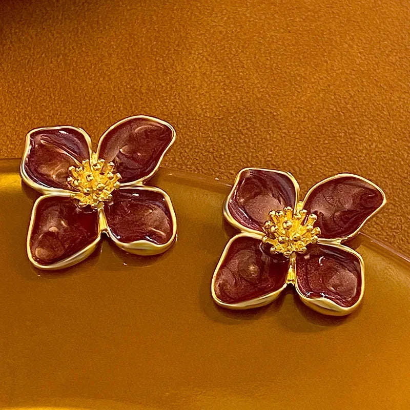 2025 New In Trend Korean Green Rose Color Flower Drop Earrings for Women Exaggerated Flower Hanging Sweet Earrings Jewelry Gift