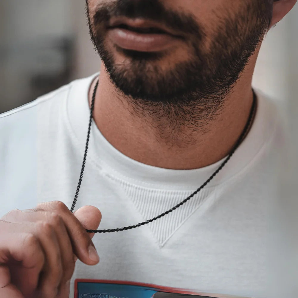 Ropes Long Necklace for Men Women,Stainless Steel Minimalist Twist Rope Chain Necklace,Punk Gold Silver Black Color 2 TO 5mm