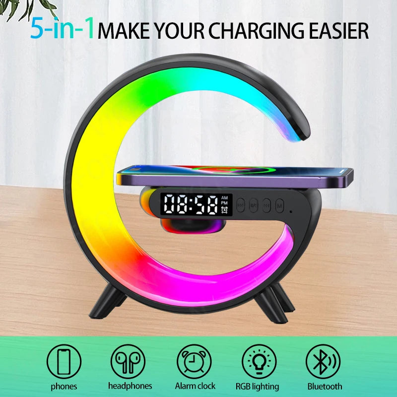 Bluetooth Speaker Holder Bedroom Ambient Lighting and Alarm Clock Creative Office Wireless Charging Stand for iPhone Samsung