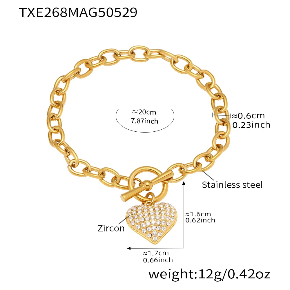 Nivora Stainless Steel "O" Chain OT Clasp Necklaces Bracelets For Women Zircon Heart Pendant Choker Popular Handmade Jewelry